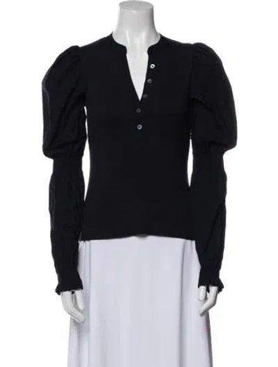 Pre-owned Veronica Beard V-neck Long Sleeve Blouse In Black