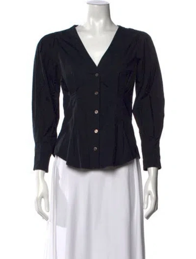 Pre-owned Veronica Beard V-neck Long Sleeve Blouse In Black