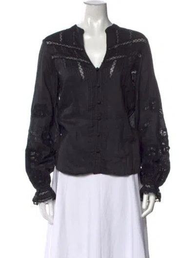 Pre-owned Veronica Beard V-neck Long Sleeve Blouse In Black