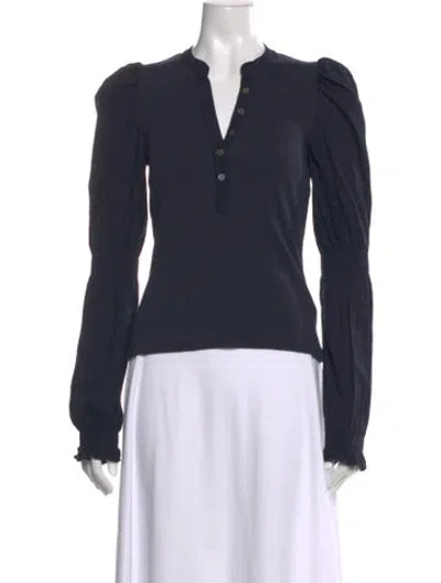 Pre-owned Veronica Beard V-neck Long Sleeve Blouse In Blue