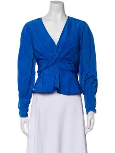 Pre-owned Veronica Beard V-neck Long Sleeve Blouse In Blue