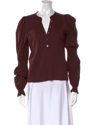 Pre-owned Veronica Beard V-neck Long Sleeve Blouse In Brown