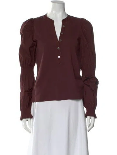 Pre-owned Veronica Beard V-neck Long Sleeve Blouse In Burgundy