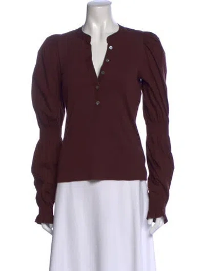Pre-owned Veronica Beard V-neck Long Sleeve Blouse In Burgundy