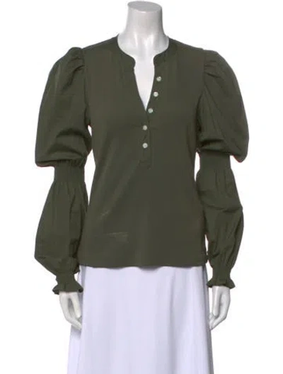 Pre-owned Veronica Beard V-neck Long Sleeve Blouse In Green