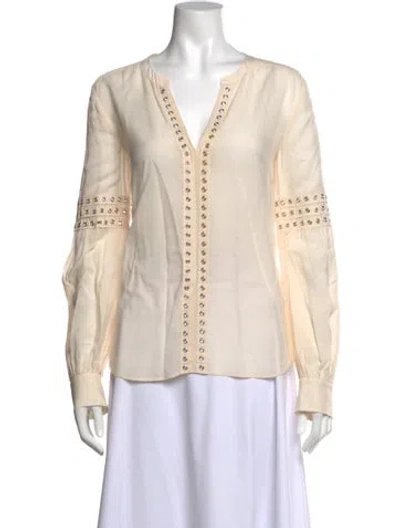 Pre-owned Veronica Beard V-neck Long Sleeve Blouse In Neutral