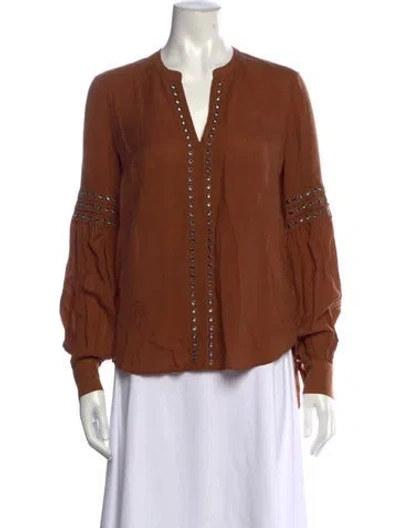 Pre-owned Veronica Beard V-neck Long Sleeve Blouse In Neutrals