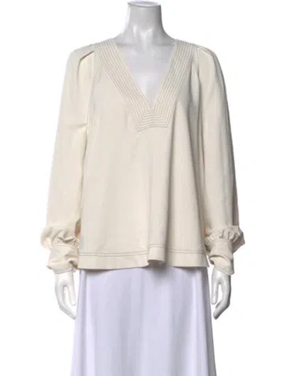 Pre-owned Veronica Beard V-neck Long Sleeve Blouse In Neutrals