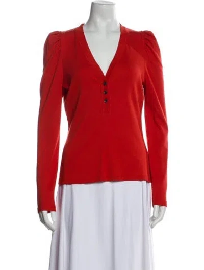 Pre-owned Veronica Beard V-neck Long Sleeve Blouse In Orange
