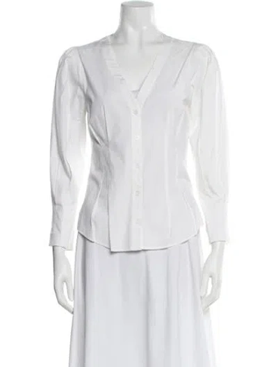 Pre-owned Veronica Beard V-neck Long Sleeve Blouse In White