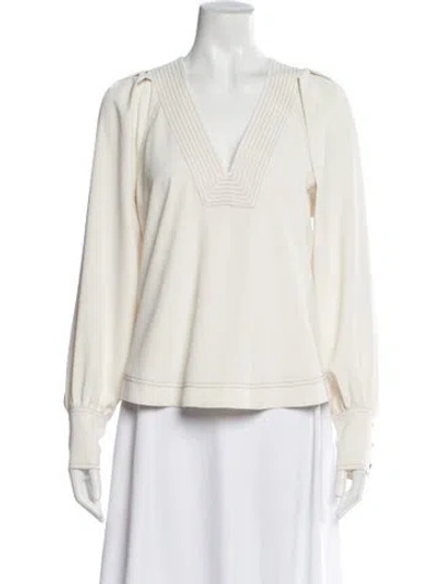 Pre-owned Veronica Beard V-neck Long Sleeve Blouse In White