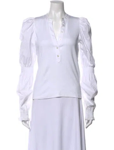 Pre-owned Veronica Beard V-neck Long Sleeve Blouse In White