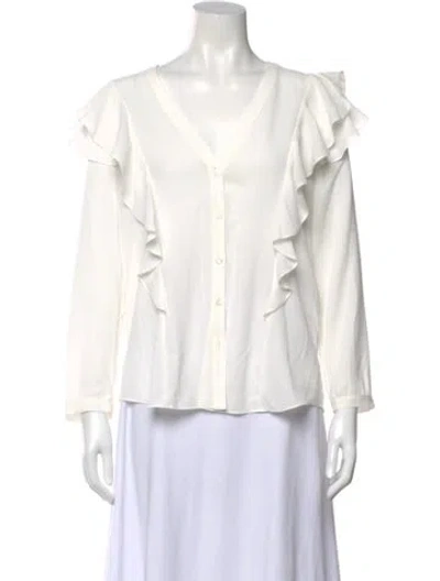 Pre-owned Veronica Beard V-neck Long Sleeve Blouse In White