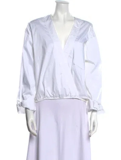 Pre-owned Veronica Beard V-neck Long Sleeve Blouse In White