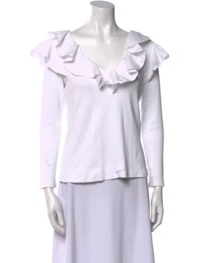 Pre-owned Veronica Beard V-neck Long Sleeve Blouse In White