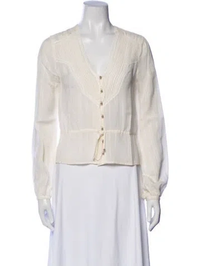 Pre-owned Veronica Beard V-neck Long Sleeve Blouse In White