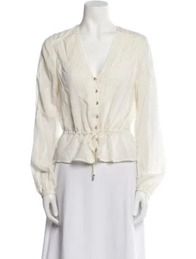 Pre-owned Veronica Beard V-neck Long Sleeve Blouse In White