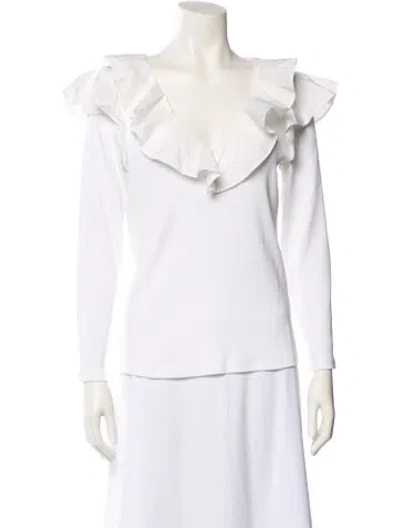 Pre-owned Veronica Beard V-neck Long Sleeve Blouse In White