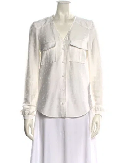 Pre-owned Veronica Beard V-neck Long Sleeve Blouse In White