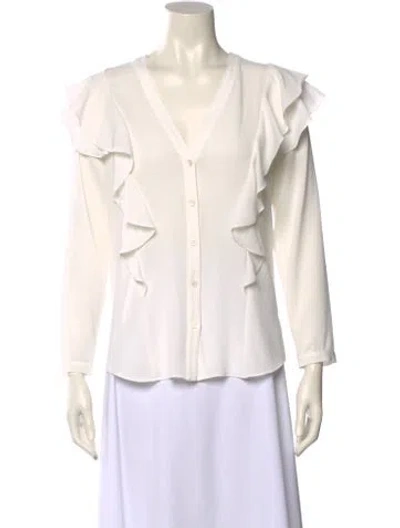 Pre-owned Veronica Beard V-neck Long Sleeve Blouse In White