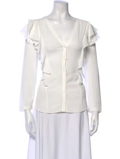 Pre-owned Veronica Beard V-neck Long Sleeve Blouse In White