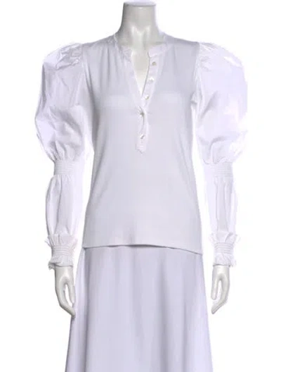Pre-owned Veronica Beard V-neck Long Sleeve Blouse In White