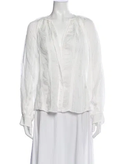 Pre-owned Veronica Beard V-neck Long Sleeve Blouse In White