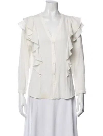 Pre-owned Veronica Beard V-neck Long Sleeve Blouse In White