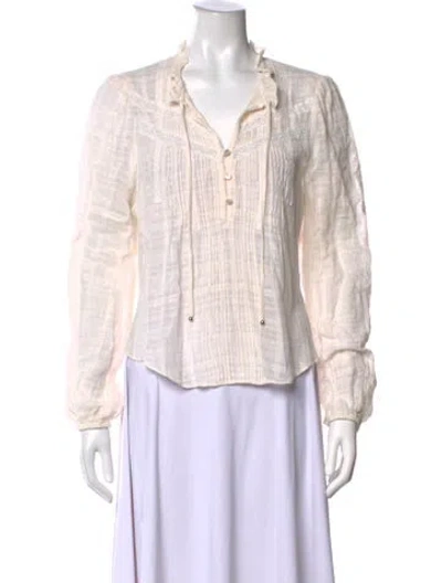 Pre-owned Veronica Beard V-neck Long Sleeve Blouse In White