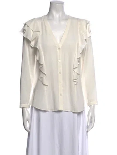 Pre-owned Veronica Beard V-neck Long Sleeve Blouse In White