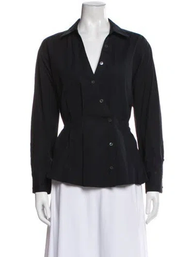 Pre-owned Veronica Beard V-neck Long Sleeve Button-up Top In Black