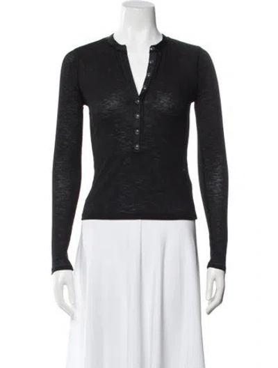 Pre-owned Veronica Beard V-neck Long Sleeve Button-up Top In Black