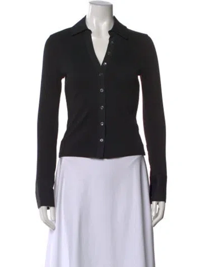 Pre-owned Veronica Beard V-neck Long Sleeve Button-up Top In Black