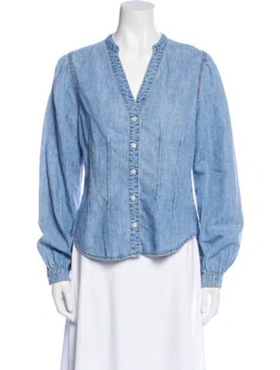 Pre-owned Veronica Beard V-neck Long Sleeve Button-up Top In Blue