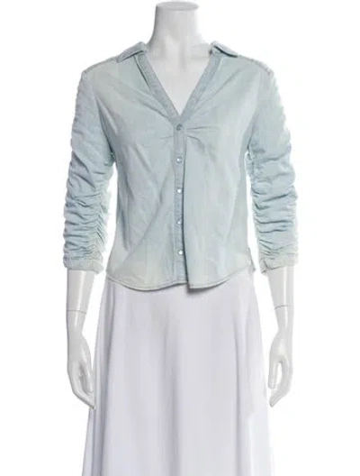 Pre-owned Veronica Beard V-neck Long Sleeve Button-up Top In Blue
