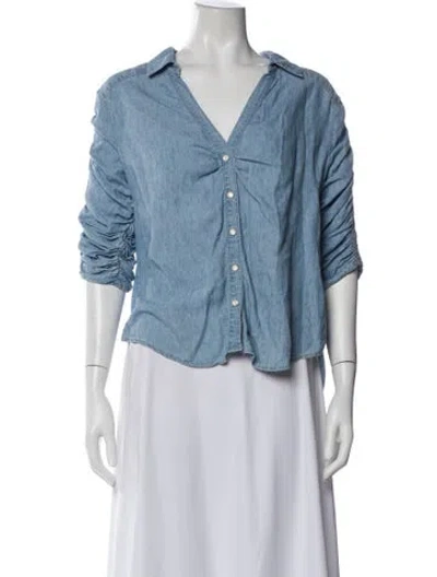 Pre-owned Veronica Beard V-neck Long Sleeve Button-up Top In Blue
