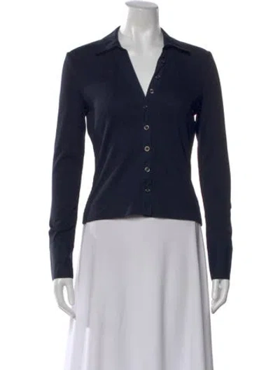 Pre-owned Veronica Beard V-neck Long Sleeve Button-up Top In Blue