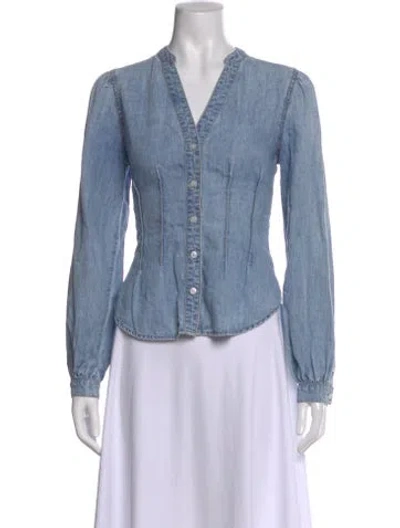 Pre-owned Veronica Beard V-neck Long Sleeve Button-up Top In Blue