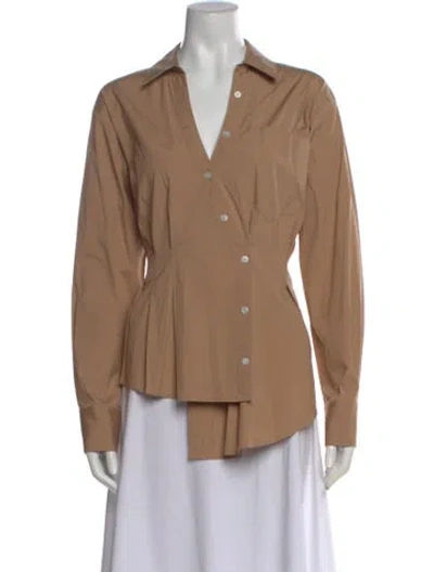 Pre-owned Veronica Beard V-neck Long Sleeve Button-up Top In Brown