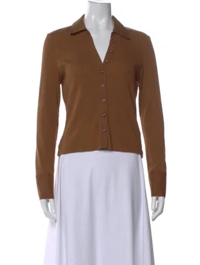 Pre-owned Veronica Beard V-neck Long Sleeve Button-up Top In Brown