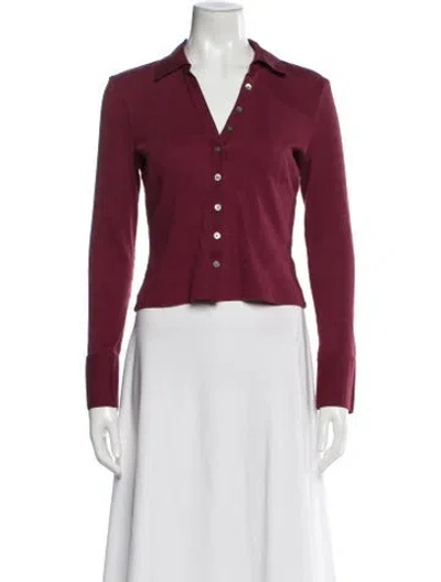 Pre-owned Veronica Beard V-neck Long Sleeve Button-up Top In Burgundy