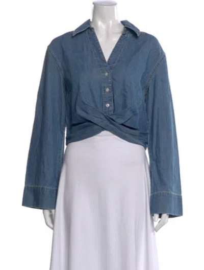 Pre-owned Veronica Beard V-neck Long Sleeve Button-up Top W/ Tags In Blue