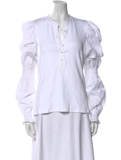 Pre-owned Veronica Beard V-neck Long Sleeve Button-up Top In White