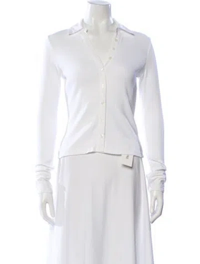 Pre-owned Veronica Beard V-neck Long Sleeve Button-up Top In White