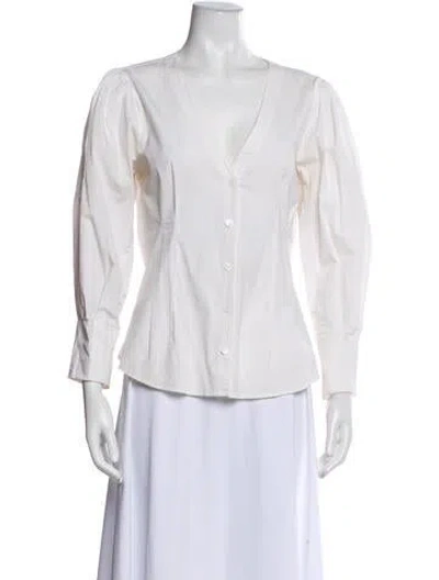 Pre-owned Veronica Beard V-neck Long Sleeve Button-up Top In White