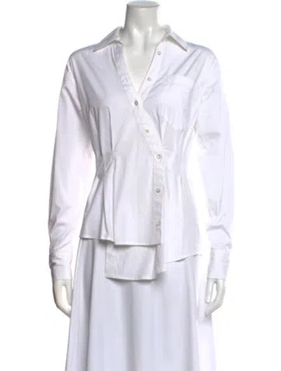 Pre-owned Veronica Beard V-neck Long Sleeve Button-up Top In White