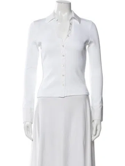 Pre-owned Veronica Beard V-neck Long Sleeve Button-up Top In White