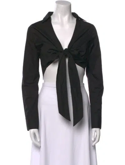Pre-owned Veronica Beard V-neck Long Sleeve Crop Top In Black