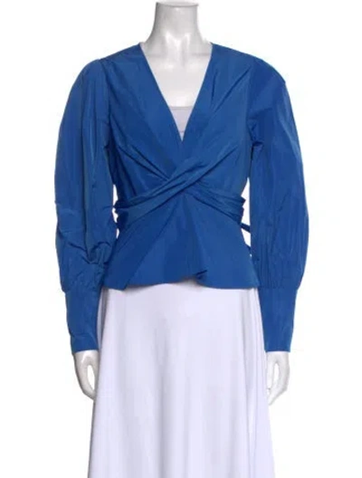 Pre-owned Veronica Beard V-neck Long Sleeve Crop Top In Blue
