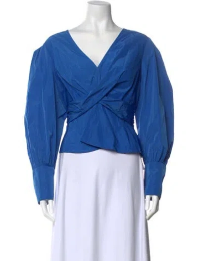 Pre-owned Veronica Beard V-neck Long Sleeve Crop Top In Blue